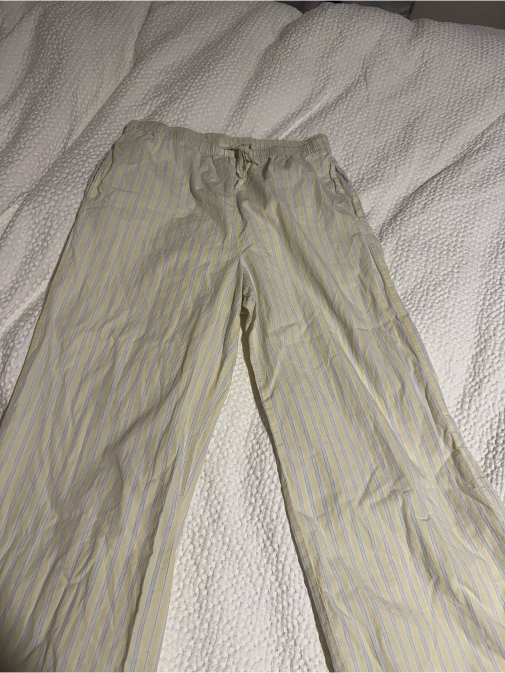 Light Yellow & Blue Stripe Womens Drawstring Pants